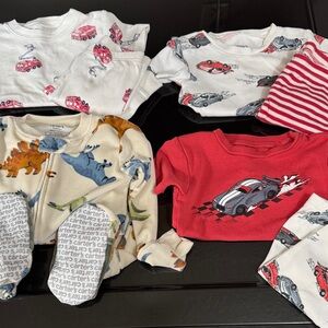 Carter's Pajamas 2t lot; 2 piece race car & firetruck; zip up footie Dinosaurs